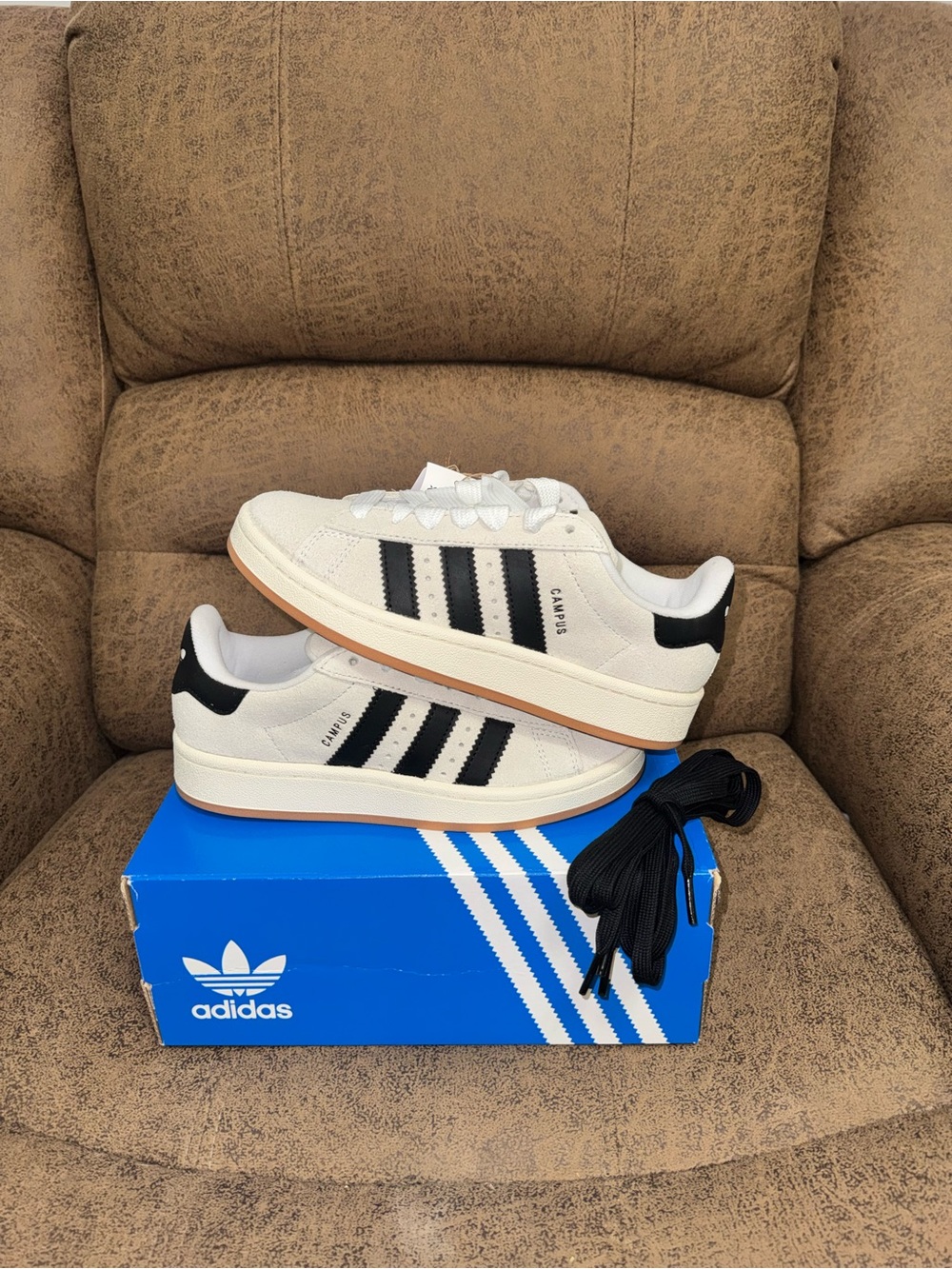 adidas White Low-Top Sneakers with Black Laces